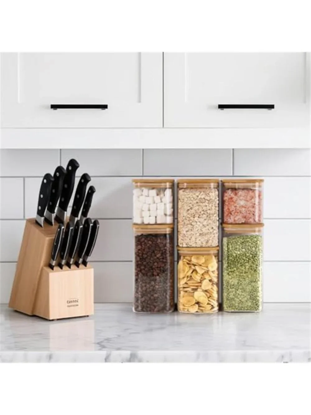Airtight Glass Storage Canister with Lids (0.7Qt/1.2Qt/1.6Qt) Set of 6, Kitchen